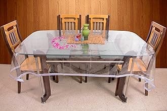 STITCHNEST PVC Transparent 8 Seater Dining Table Cover with Silver Lace, (60x90 Inches)