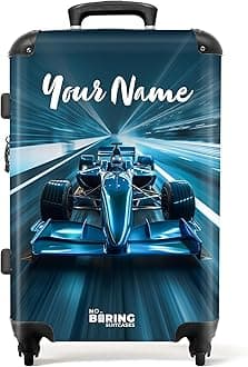 Children's Luggage Kids Suitcase for Boys - Personalised Large Hard Shell Luggage on Wheels - Cyan-Blue Race Car in Tunnel - 26" - 28" - 23kg