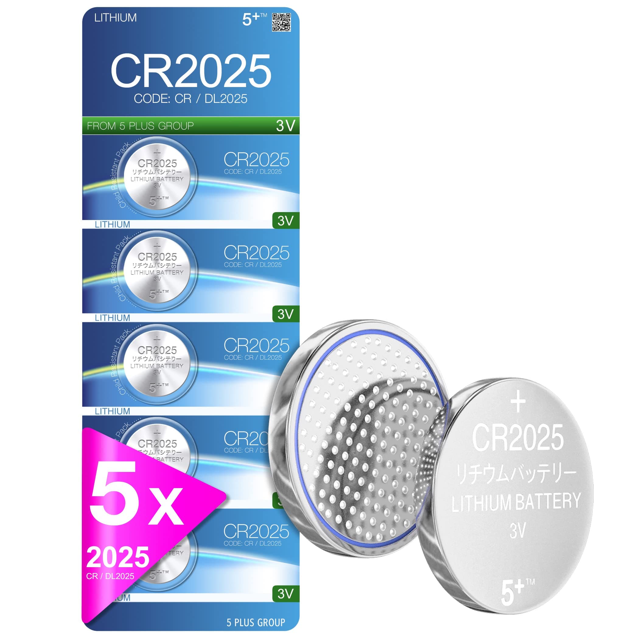 5 Plus Group Pcs CR202 DL202 3V Lithium Battery CR 202 Coin Cell Button Suitable for Use in Keyfobs, Scales, Toys, Led lights, wearables and medical devices, etc