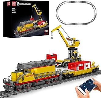 Mould King 12027 MOC Remote Control EMD SD40-2 Diesel Locomotive Railway Train Building Blocks Set Kit 1170 Railway Cargo Freight Car