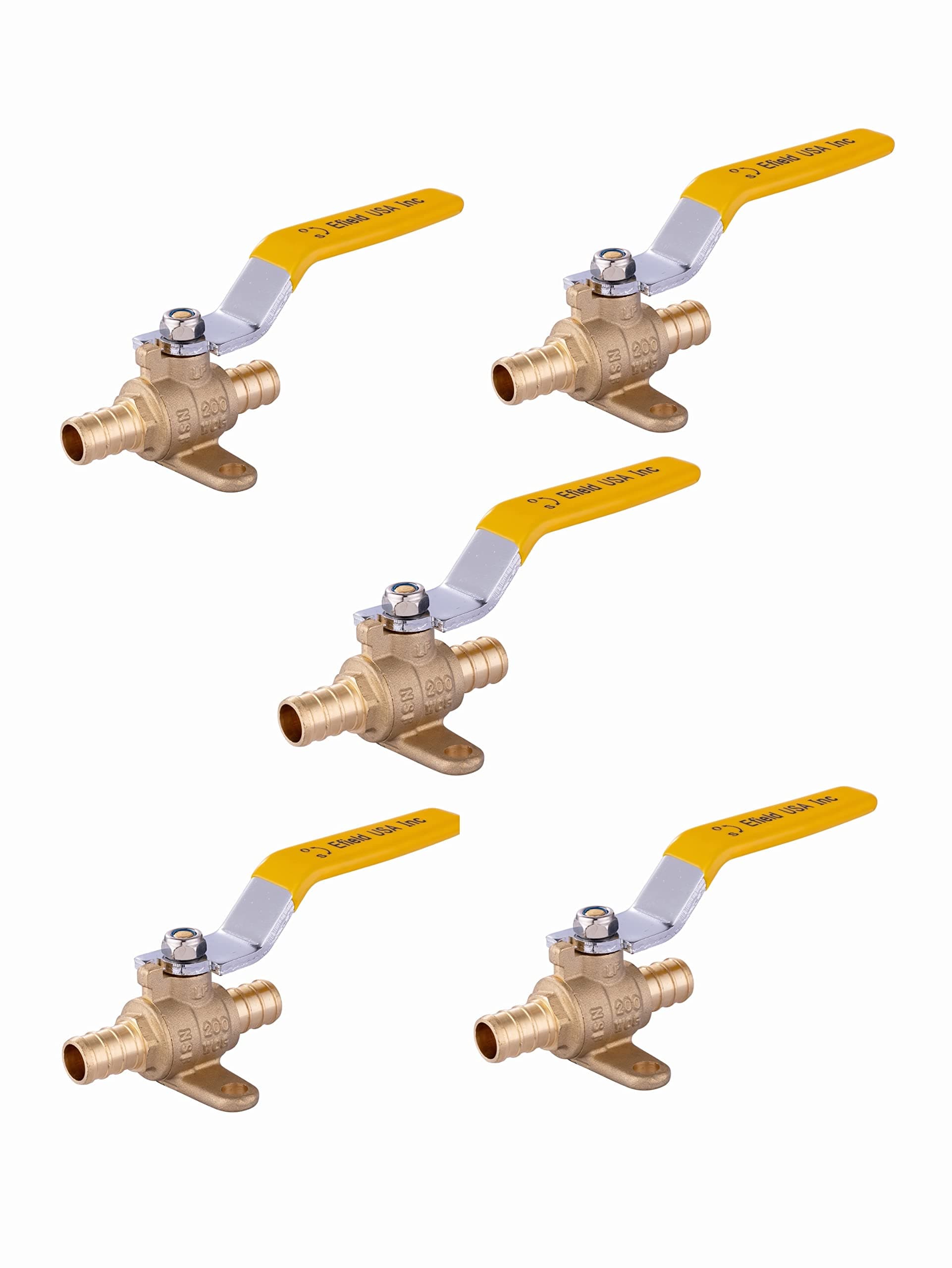 (Pack of 5) EFIELD 3/4 Inch Crimp Pex Full Port Shut-off Brass Ball Valve with Drop-ear, ASTM F1807
