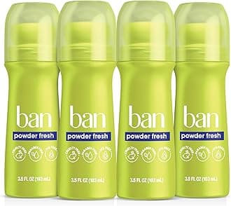 Ban Invisible Roll-on Antiperspirant Deodorant for Women and Men, 24-hour Underarm Odor & Sweat Protection, Powder Fresh, 3.5 Oz, Pack of 4