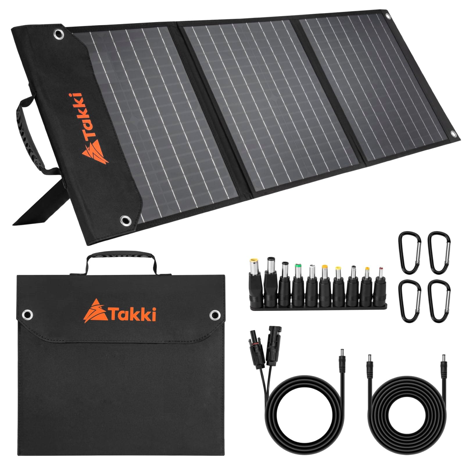 Takki 60W Solar Panel Foldable Solar Charger Kit with USB DC Type-C Ports for Portable Power Station Generator Camping Outdoor, 10 Connectors