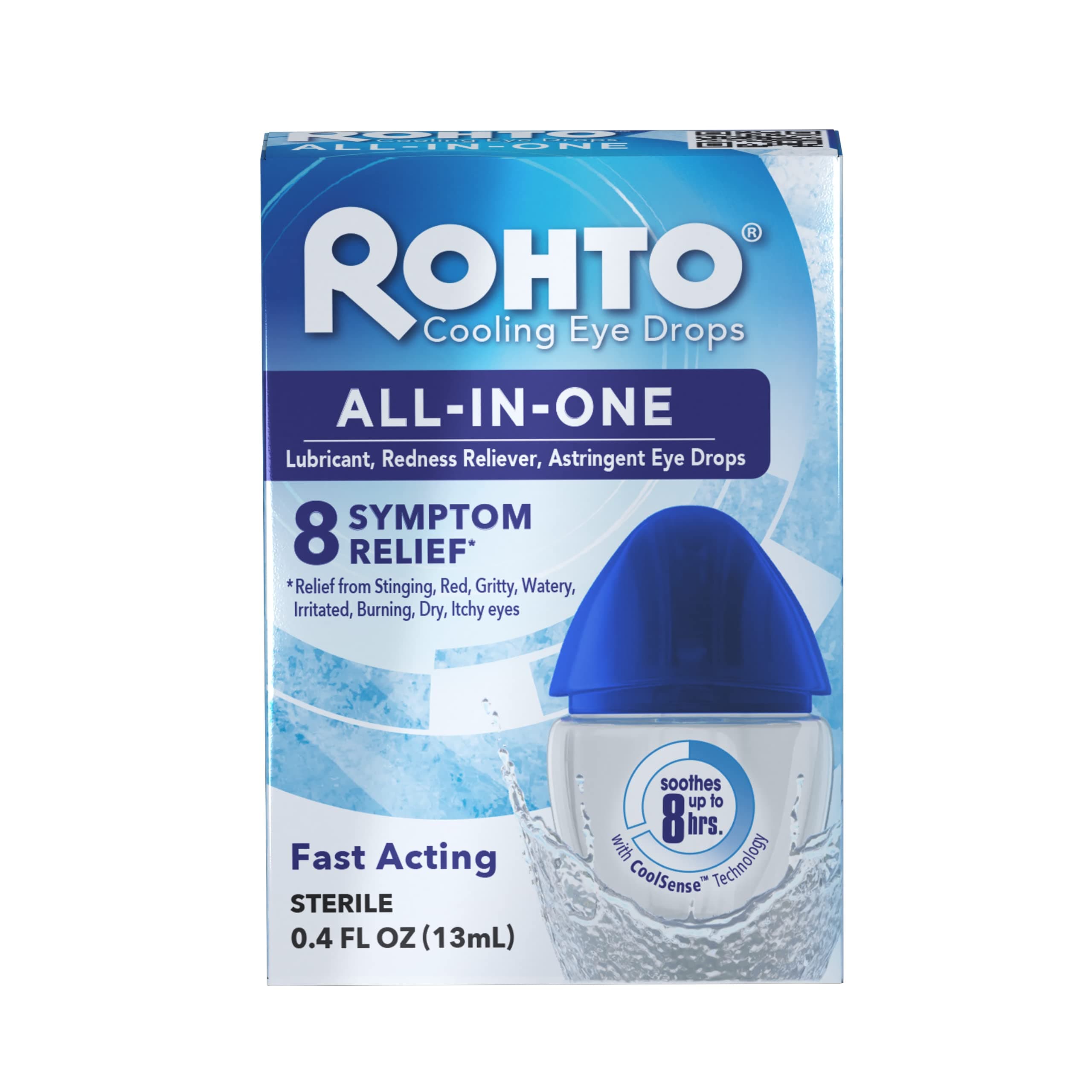 Ice All-in-One Multi-Symptom Relief Cooling Eye Drops, 0.4 fl oz Bottle (Pack of 3)