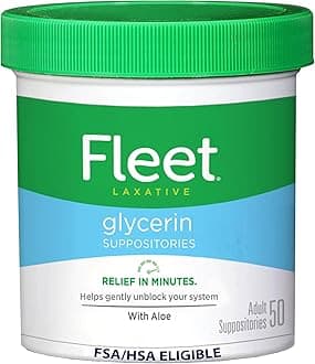 Fleet Glycerin Suppositories for Constipation Relief, Fast and Effective Stimulant-Free Laxative with Aloe Vera, 50 Count Jar