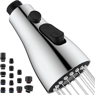 Kitchen Faucet Head Replacement with 15 Adapters - 3 Functions Pull Down Spray Head for Kitchen Faucet, Pull Out Faucet Sprayer Head Nozzle, Kitchen Sink Faucet Sprayer Head Replacement, Chrome