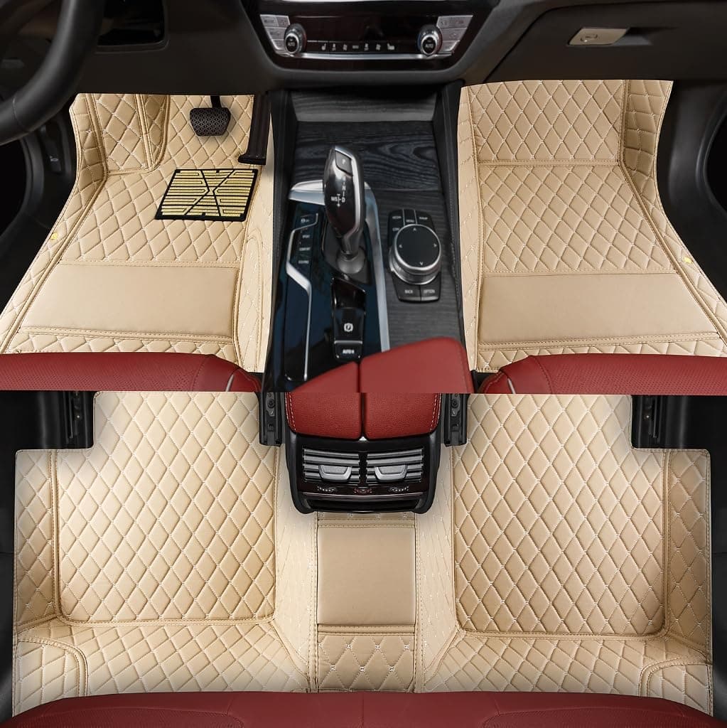 Custom Personalized Floor Mats for Cars,Luxury Full Coverage All Weather Car Floor Mats,Anti-Slip Leather Car Mat Set ,Custom Floor Mats for 99% of Cars, Trucks & SUVs (Beige)