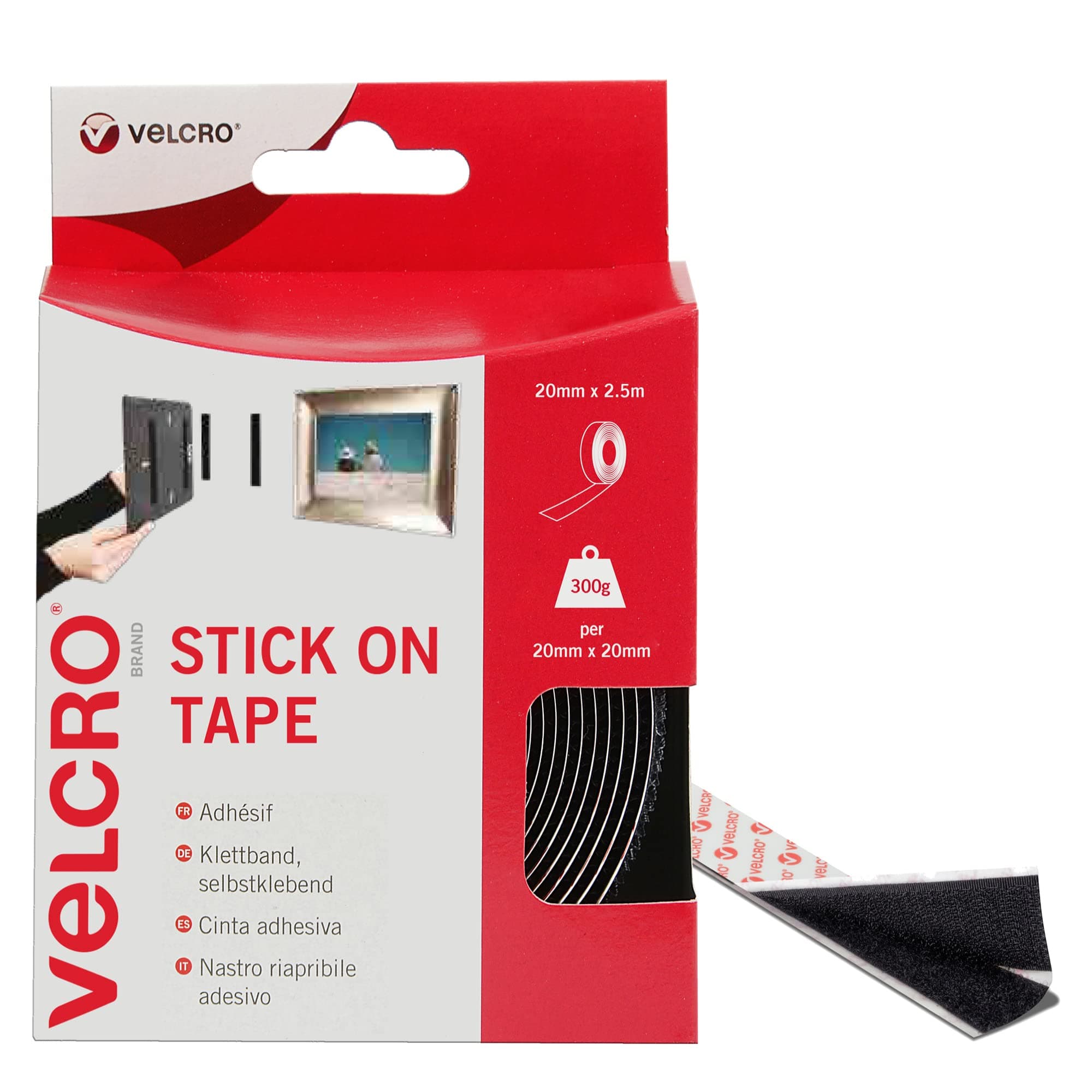Stick On Black, Hook and Loop Tape Self Roll 20mm x 2.5m. Cut-to-Length Strong and Secure Adhesive Strips. Perfect Home, Office and Garage Fasteners Solution