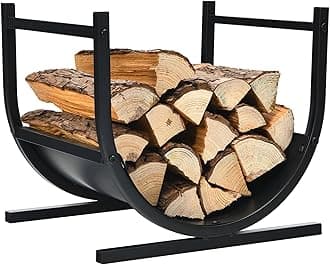 COSTWAY Metal Firewood Log Holder, U-Shaped Firewood Rack with Carrying Holer and Stable Base, Indoor Outdoor Fireplace Wood Storage Shelf for Fireside Patio Garden