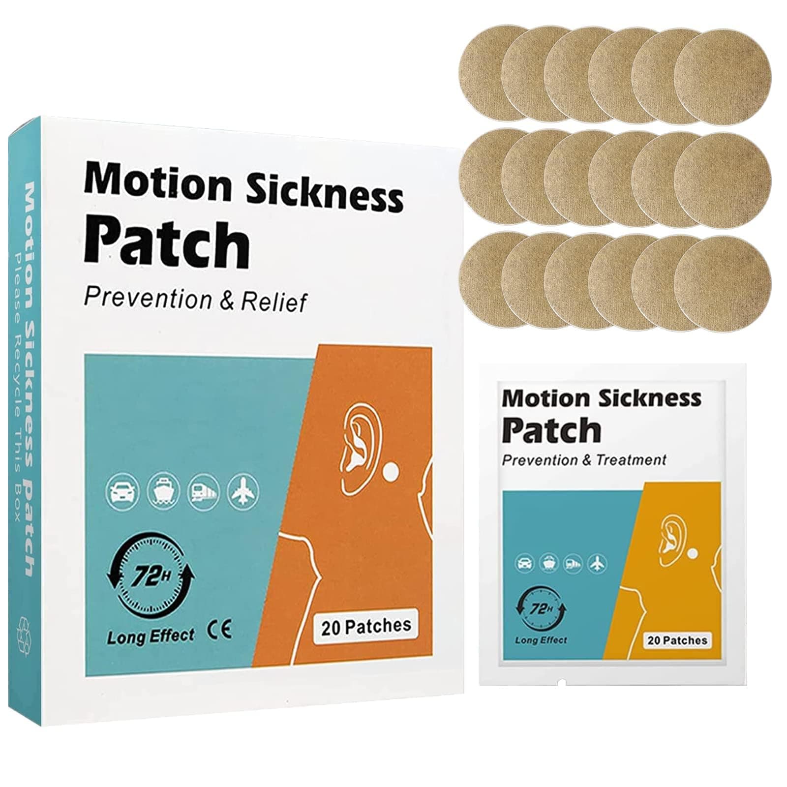 20 Counts Motion Sickness Patch for Car and Boat Rides, Cruise and Airplane Trips - Relieves Nausea, Dizziness & Vomiting from Seasickness, Fast Acting and No Side Effects