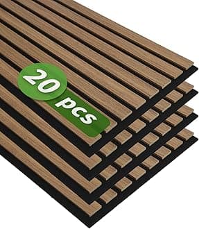 Art3d 20-Pack 12" x 24" Soundproof Wood Slat Panels, 40 sq.ft Acoustic Wall Panels, 3D Wall Panels with Wood Slat Design, Decorative Wood Wall Panel for Accent Walls-Deep Walnut