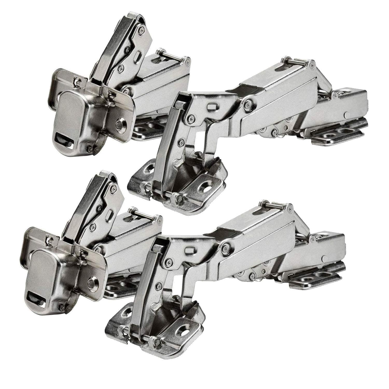 175 Degree Frameless Cabinet Doors Hinges, Hydraulic Adjustable, Soft Closing, Nickel-Plated Steel, 2 Pairs (Full Overlay)