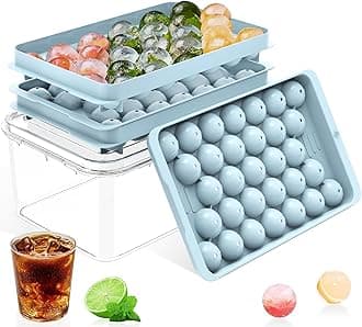 ARABIZ Plastic Mini Round Ice Cube Tray with Lid Ball Maker for Fresh Juice, Mocktails, Whiskey, Cocktails, Tea & Coffee 33 Cavity, Easy Release Stackable in Freezer Pack of 2, Blue,Pink