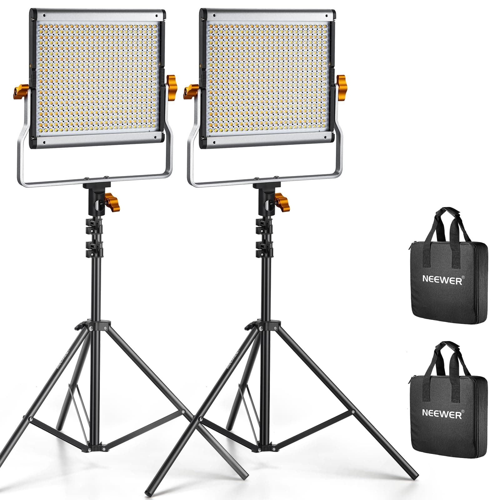 Neewer 2 Pack Dimmable Bi-Color 480 LED Video Light and Stand Lighting Kit Includes: 3200-5600K CRI 96+ LED Panel with U Bracket 75" Light Stand for YouTube Studio Shooting/Video Shooting