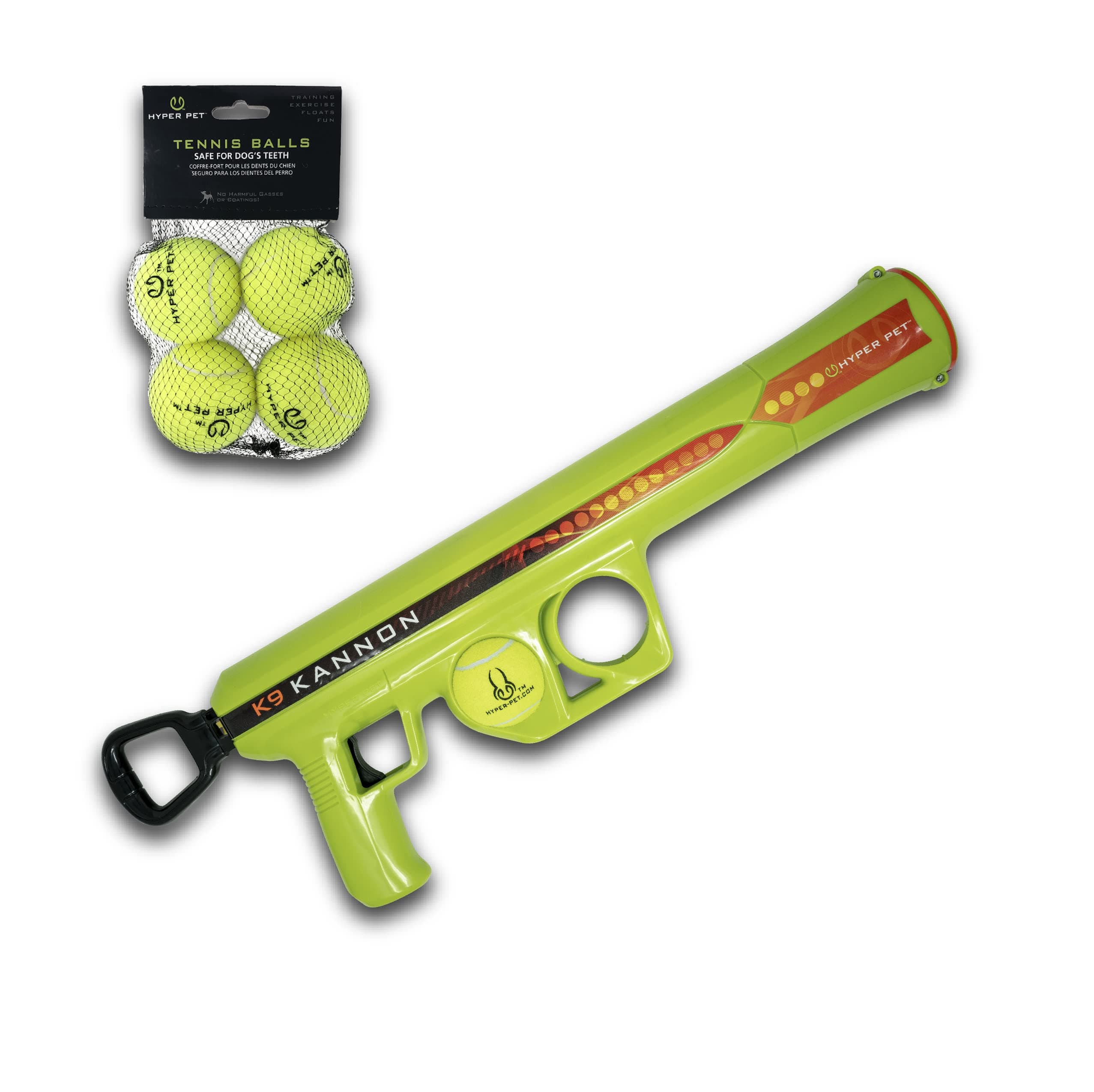 Hyper Pet K9 Kannon Launcher - Interactive Dog Toy (Load & Launch Tennis Balls for Fetch) - 1 Launcher & 4 Balls Included