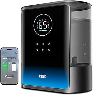 DREO 8L Smart Humidifiers for Bedroom 600ft², 80H Runtime Warm&Cool Supersized Mist Humidifier for Large Room Indoor, Quiet Whole House humidifier for Baby, Plants, with Alexa/Google, Black, HM717S