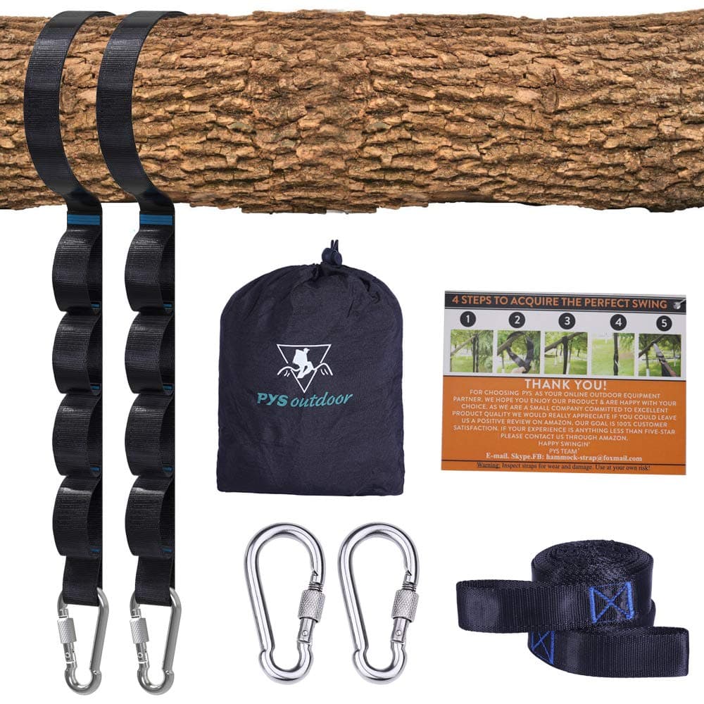 pysTree Swing Straps Kit-Two Adjustable (20loops Total) Straps Hold 2000lbs Two Heavy Duty Carabiners (Stainless Steel),Easy & Fast Swing Hanger Installation to Tree, 100% Non-Stretch (5T)