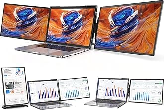 L LIMINK ET14 PRO Portable Triple Monitor for 13.3-16 Inches Laptops, 14" FHD 1200P Triple Detachable Screen Laptop Extender, Laptop Attachable Monitor Compatible with Mac/Wins, Powered by USB&HDMI