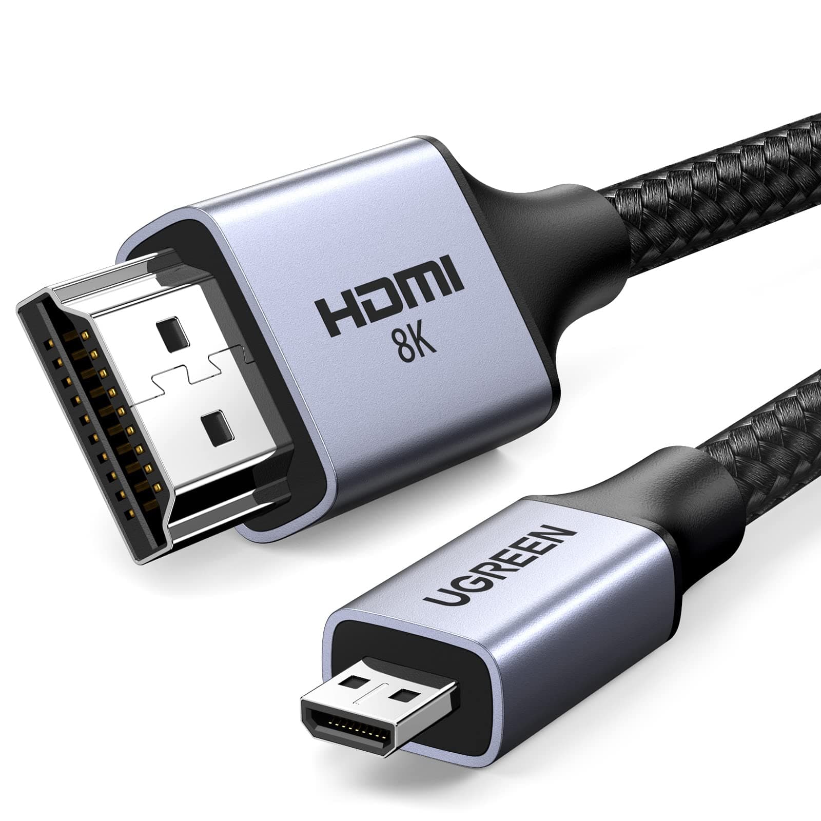 UGREEN 8K Micro HDMI to HDMI 2.1 Cable Adapter 1M, Male to Male, 8K@60Hz,4K@144Hz,2K@240Hz,HDR/eARC/3D, Compatible Sony/Nikon/Gopro/Canon/Fuji/Raspberry Pi, Braided Cord Aluminum Shell