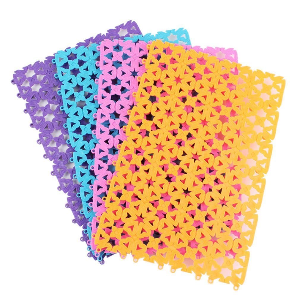 4-Pack Pet Mat for Bunny Rabbit Cage, 11.8 x 7.87 Inches Per Pieces Plastic Heart Hole Splice Feet Pad Water Leak Holder in Cages Dog Cat Rabbit Mats (Colorful)