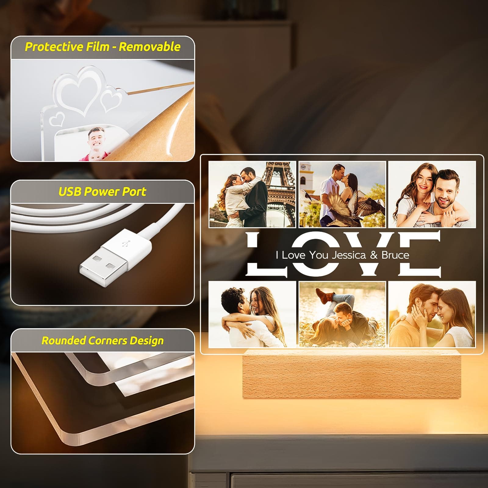 Custom Picture Frame with Photo, Personalized Photo Frame, Customized Picture Frames, Personalized Anniversary Valentines Day Gifts for Women Men Her Him Couples Wife