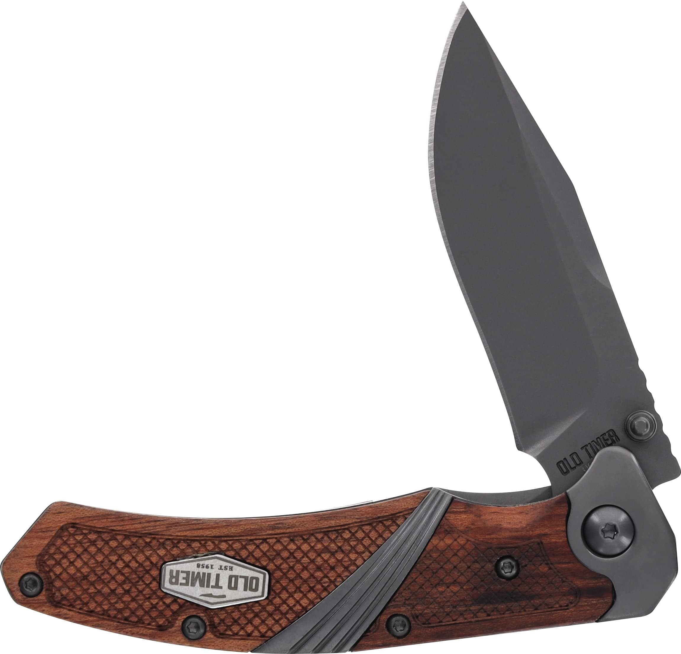 Old Timer OT Wood 7in High Carbon S.S. Spring Assisted Folding Knife with a 3in Drop Point Blade and Ironwood Handle for Outdoor