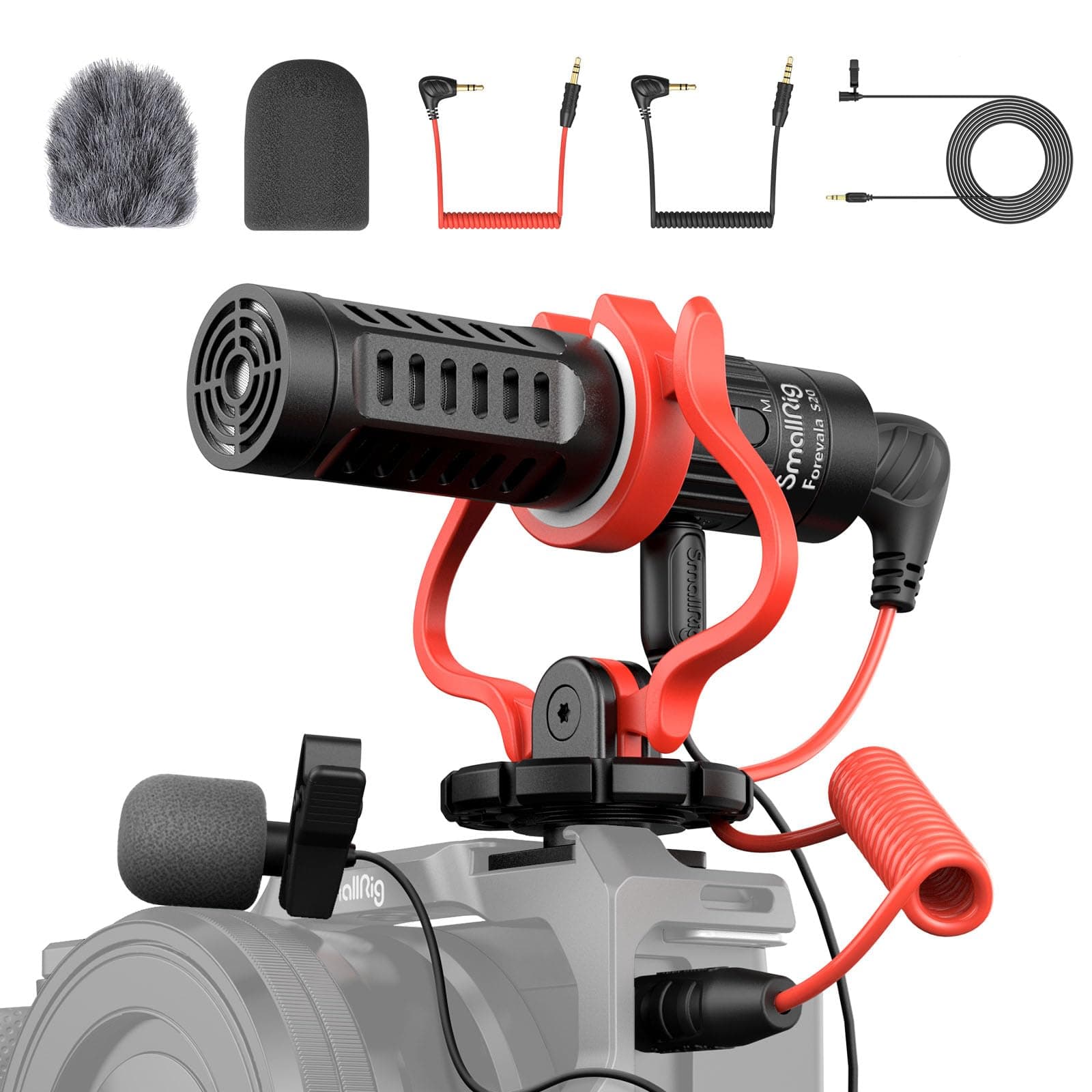 Shotgun Mic for Camera, Video Microphone for DSLR & for iPhone, Camera Microphone for Sony and for Canon, with Shock Mount, Deadcat Windscreen, Dual Channel for Vlogging and Interview