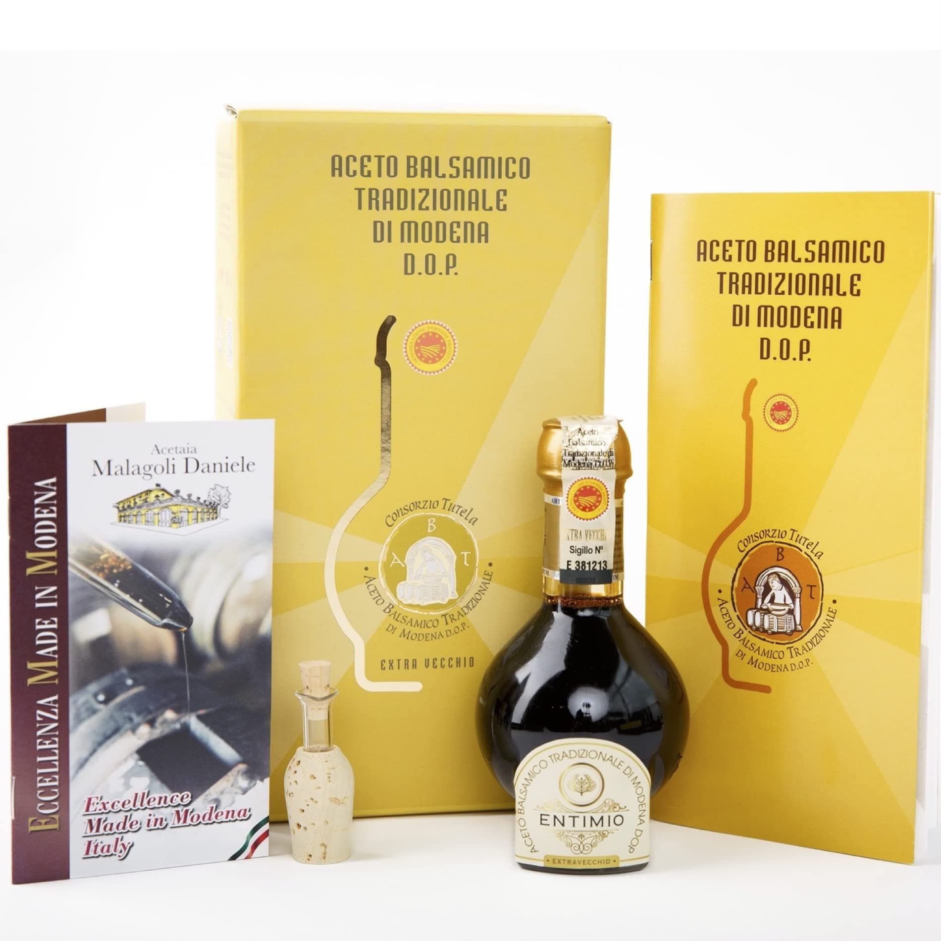 Entimio Extra Vecchio | Traditional Modena Balsamic Vinegar DOP Aged +25 Years from Modena, Italy | Authentic from Small Family Producer, Giftbox with Product and Producer Info | 3.4 fl oz