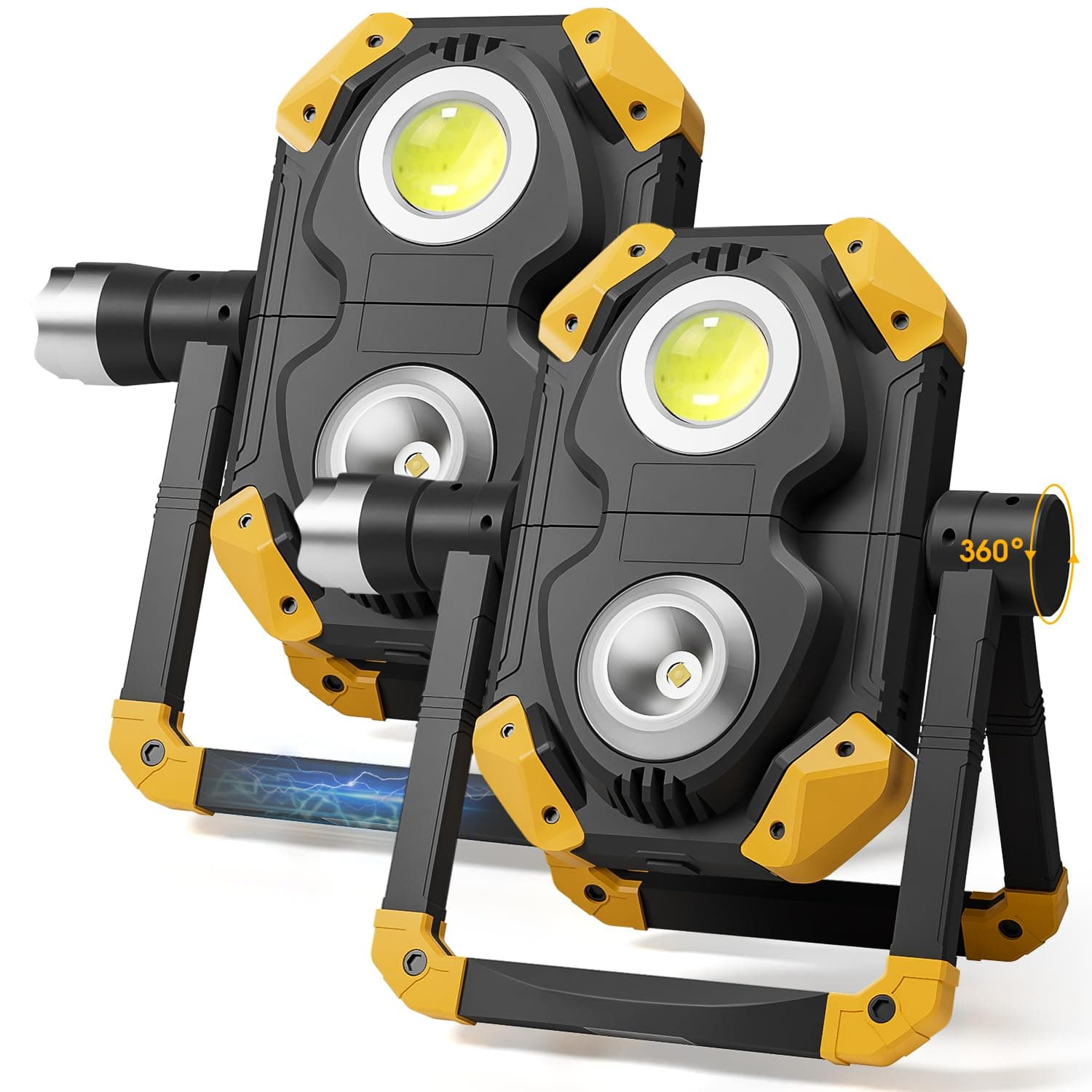 Samyoung 2 Pack Magnetic 2500 LM Rechargeable Work Light, 10 Hours Long Lasting 360°Rotating LED Work Light Folding Waterproof for Job Site Car Inspection Camping Emergency