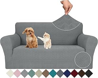 JIVINER Stretch Loveseat Slipcovers 1 Piece Love Seat Sofa Cover Spandex 2 Seater Couch Covers Universal Furniture Protector with Elastic Bottom (Medium, Light Gray Rhomb)