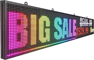 Outdoor WiFi P10 LED Sign 77"x14" Waterproof High Brightness LED Matrix Screen, WiFi Control for Advertising Billboard, Store Signs, Energy Efficient, IP45 Rated ﻿