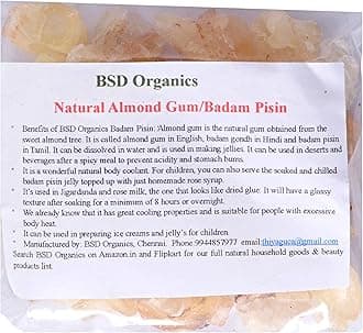 BSD Organics Natural Almond Gum/Badam Pisin/Badam Gum/Gondh Katira for ice cream, milk shakes, Jigarthanda, Body coolant, Natural Jelly,Tasty & delicious drink,and more-500 grams