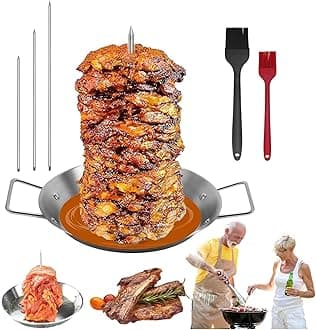 Gyro Pan with Skewer, Gyro Cooking Plate, Vertical Gyro Pan Skewer, Vertical Skewer Pan for Oven, Gyro Meat Pan Vertical Skewer, Stainless Steel Vertical Skewer Pan, Shawarma Skewer Stand (A,9in)