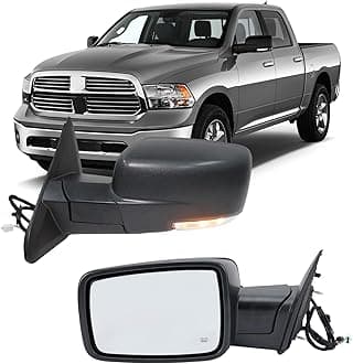 Driver Side Mirror Compatible with 2013-2018 Dodge Ram 1500 2500 3500 Mirrors with Heated Puddle Lamp Temperature Sensor Tuning LED Signal Power Fold Textured Black(10+2Pins)