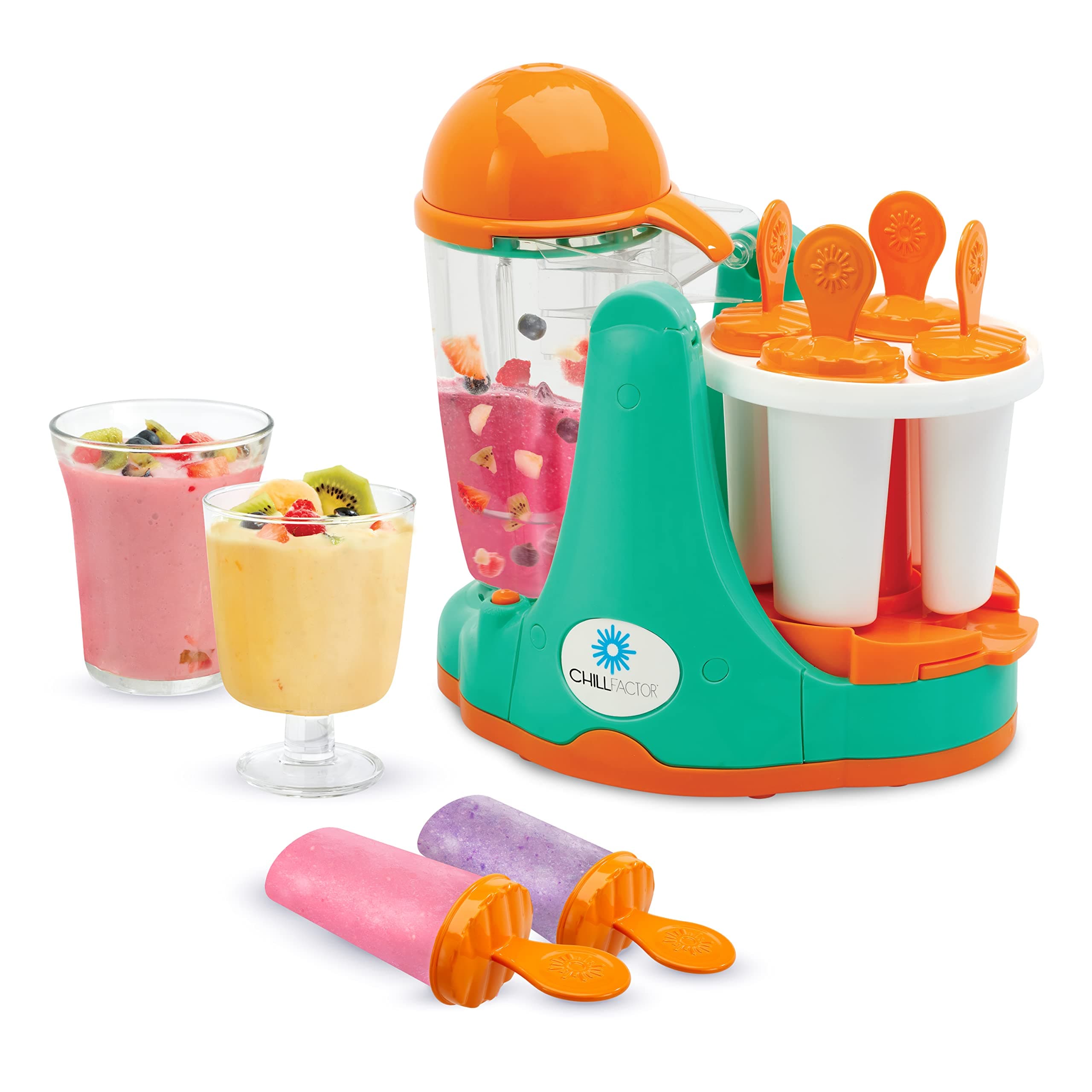 Chill Factor 3 in 1 Fruit Real kids smoothie maker with kid safe blender jug and lolly mould Children's kitchen toy for boys and girls, Green