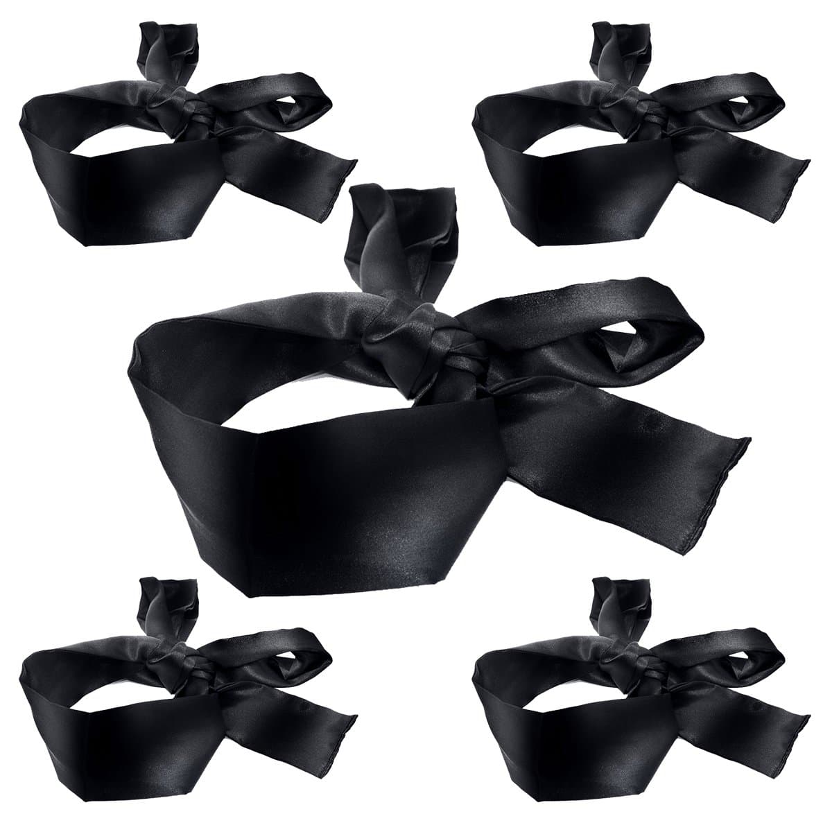 Black Satin Blindfold 5 pack；Sleep mask Comfortable Eye Covers Night Blinder for Women Men lenght- 59"