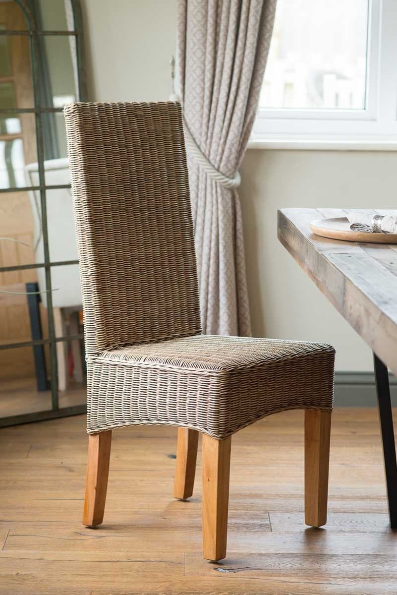 Light Natural Wicker/Rattan Dining Chair - Solid Wood Legs