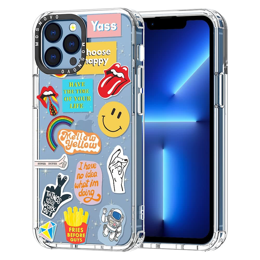 MOSNOVOCompatible with iPhone 13 Pro Max Case, Good Vibes Print for Girl Women Men [ Buffertech Shockproof ] Transparent TPU Bumper Clear Phone Case Cover Designed for iPhone 13 Pro Max 6.7 Inch