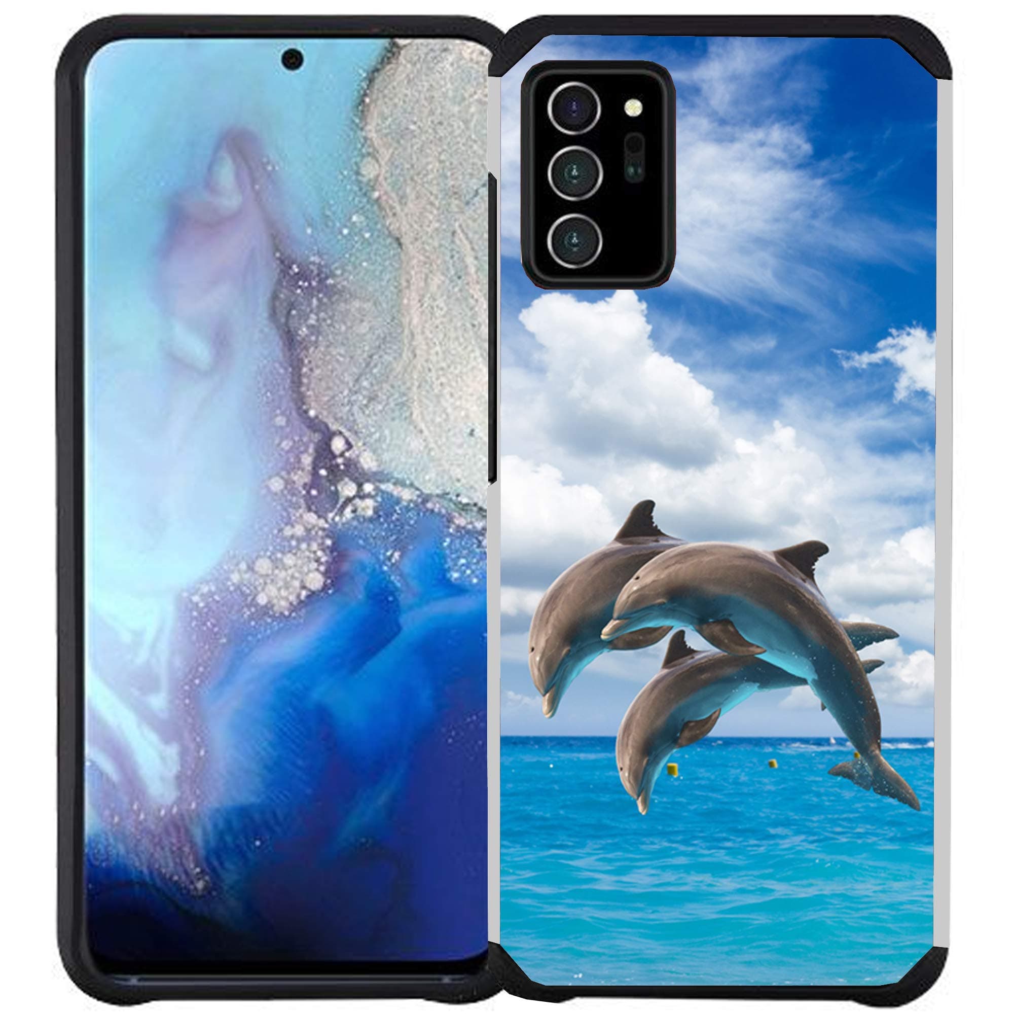 Cass Creations Case Compatible with Samsung Galaxy Note 20 Ultra, Dual Layer Shock Proof Bumper Protective Phone Cover - Dolphins