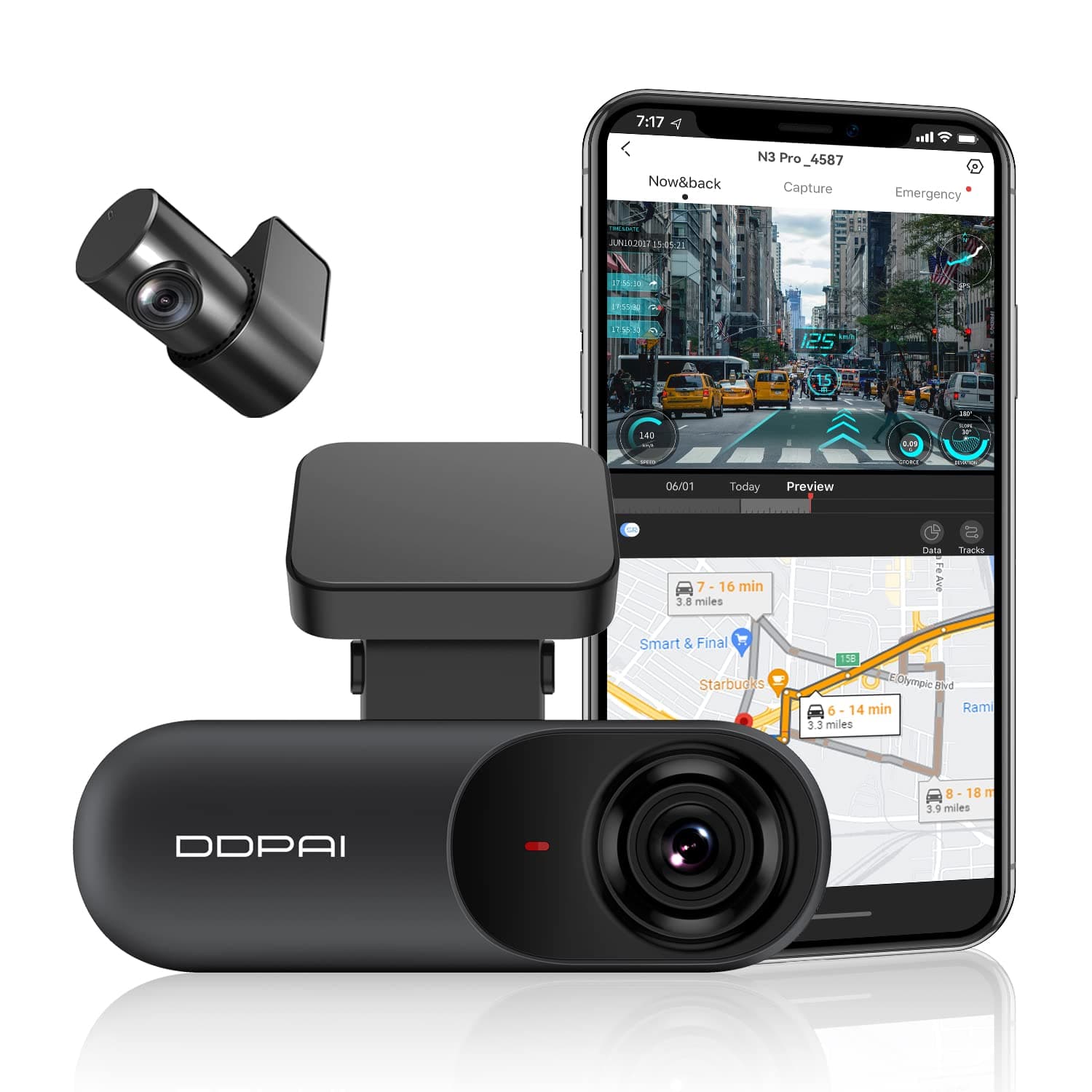 DDPAI Dash Cam Front and Rear 2.5K Car Camera,1600P Front 1080P Rear Dash Camera for Cars,Built-in WiFi GPS Car Dash Cam,Sony IMX335 Sensor Night Vision,WDR,24H Parking Mode Max Support 512G,N3 PRO