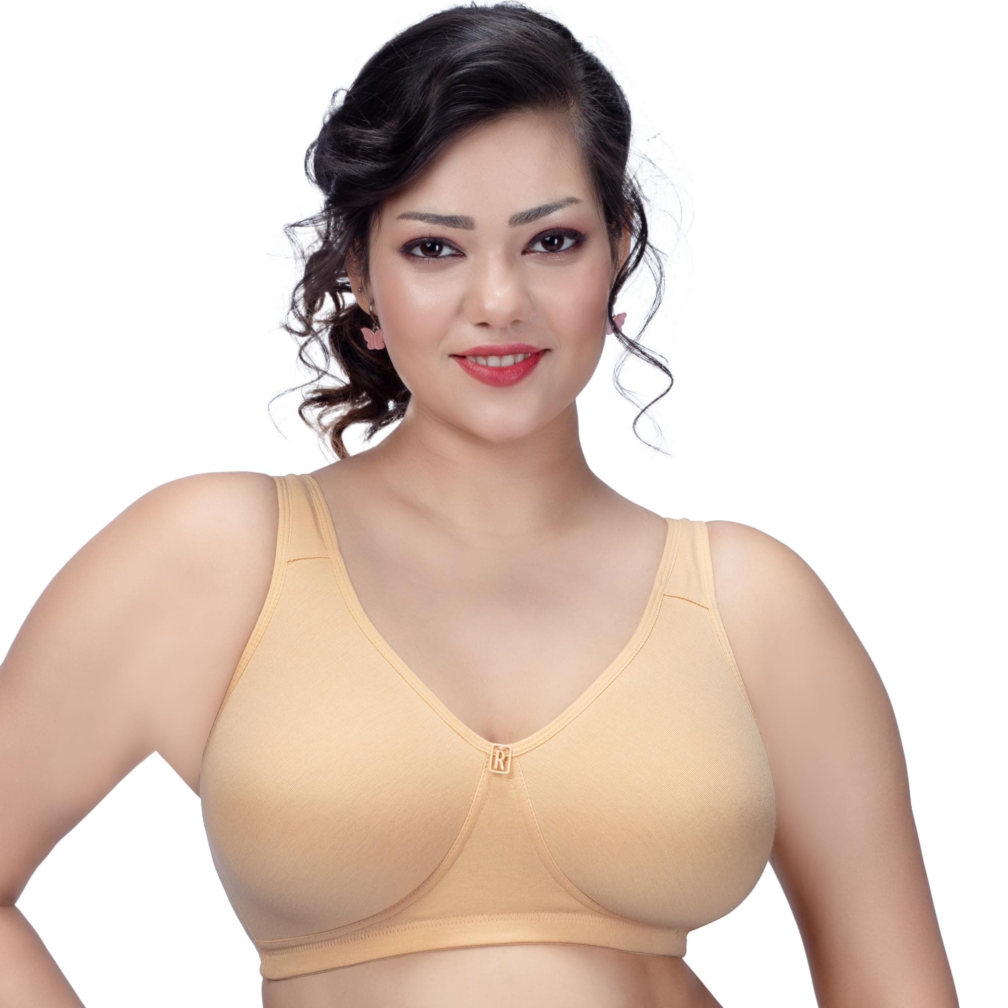 TRYLORiza Comfortfit Non-Padded Non-Wired Molded Full Coverage Bra Available Colour in Black/Coral/Megenta/Nude/Rasberry/Ruby/Skin/Teel/White Size in 32 to 42 Cups in B/C/D/E/F, SKIN, 34F