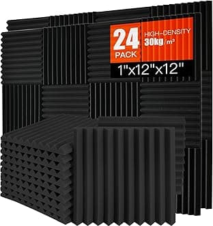 Saiqiang Sound Proof Foam Panels for Walls1"×12"×12" High-Density - Flame Retardant Acoustic Panels Sound Absorbing - Sound Proof Panels for Walls (24 PACK -1inch, Triangular)