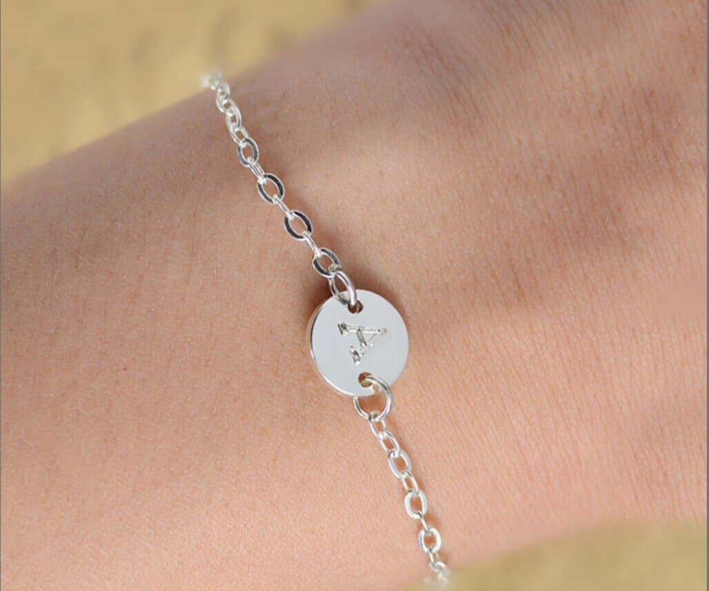 Joyplancraft Bridesmaid Gift,Personalized Initial Bracelet,Silvery Initial Charm Bracelet,Name Initial Bracelet
