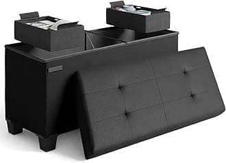 Storage Ottoman Bench with Storage Bins, 30-In Storage Bench for Bedroom End of Bed, Folding Foot Rest Ottoman with Storage for Living Room, Storage Chest Max 660lbs, Faux Leather Ottoman, Black