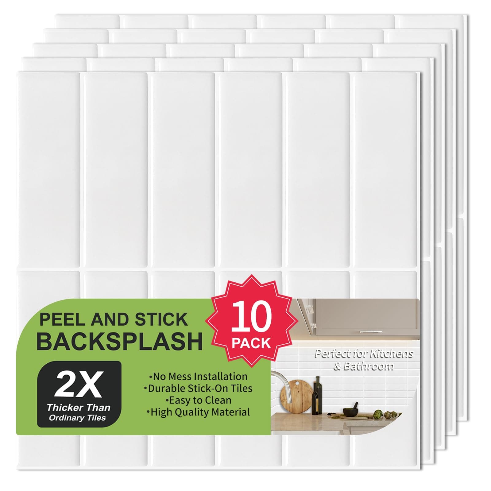 10 Sheets Upgrade 2.5mm Thicker Peel and Stick on Tiles 3D Self Adhesive Wall Tiles for Kitchen Backsplash (30.5 x 30.5cm