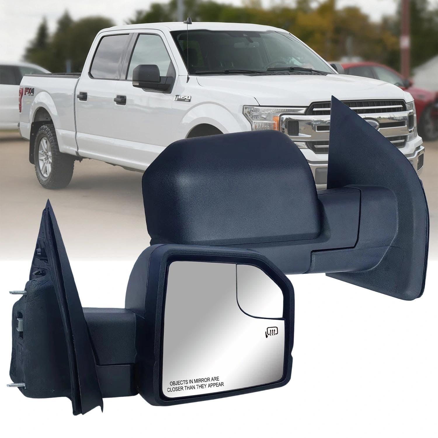 Replacement Passenger Right Side Door Mirror Manual Folding Power Glass No Heated No Signal Light with Temperature Sensor Textured Back Cover For Ford F-150 from 2015 to 2020