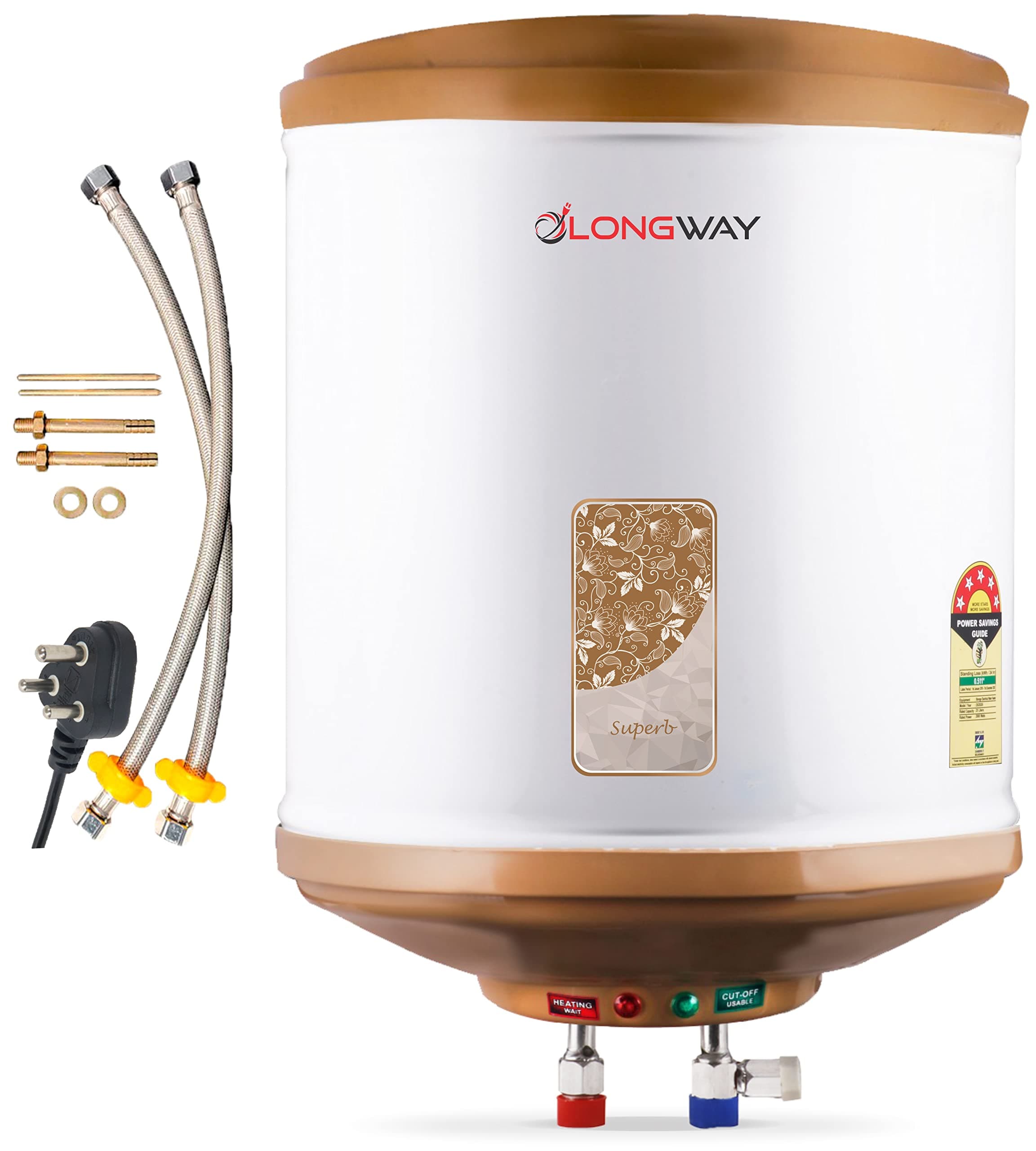 Longway Superb 10 ltr with Free Installation Kit Automatic Instant Water Heater with Multiple Safety System & Anti-Rust Coating 5 Star Rated (Ivory, 10 Ltr, Pack of 1)
