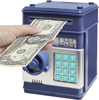 HUSAN Piggy Banks Money Banks for Kids, Electronic Password Code Money Banks ATM Banks Box Coin Bank for Children Boys and Girls (Grey Bue)