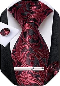 DiBanGu Silk Ties for Men Woven Paisley Plaid Striped Necktie and Tie Clip Handkerchief Cufflinks Set for Party Wedding