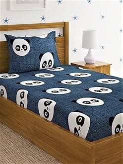 Home Sizzler 144 TC Microfibre Kid's Panda Single Bedsheet with 1 Pillow Cover
